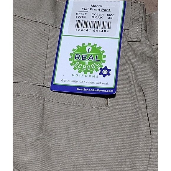 Real School School Uniform Khaki Men's Flat Front Pant Size 30 - Picture 2 of 5
